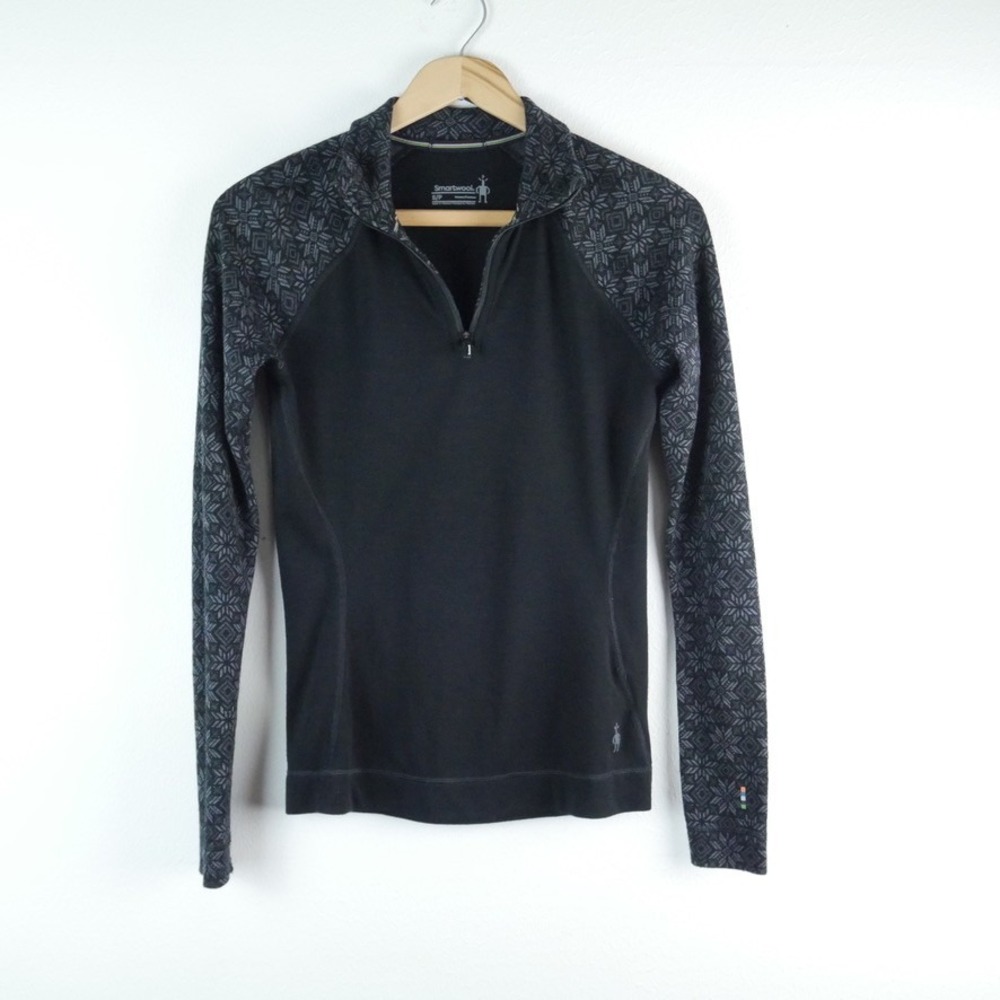 Smartwool Classic Thermal Merino Base Layer 1/4 Zip  Top Black Nordic Small